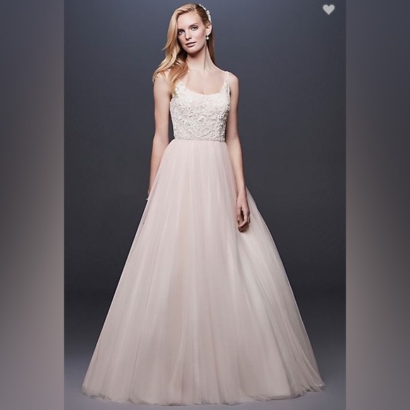 David’s Bridal Blush Beaded Floor-Length Wedding Dress Size 14 - Picture 3 of 7